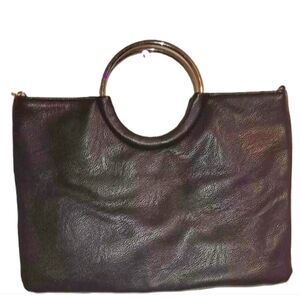 Vintage Y2K Gunne Sax Genuine Grained Leather Clutch Purse Round Metal Handle